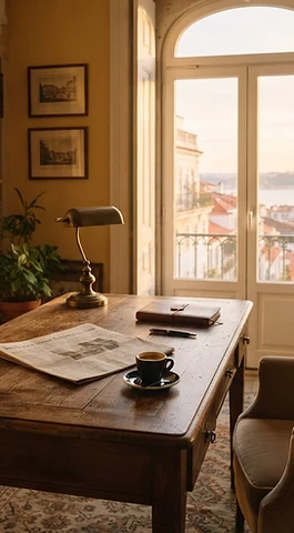 A refined sun-drenched study in a classic Lisbon apartment