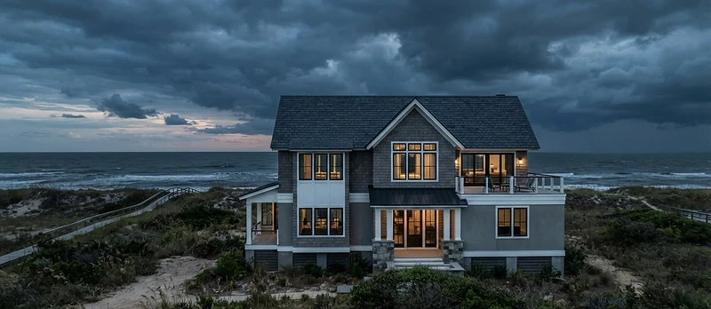 Coastal Wilmington home roof against an Atlantic sky