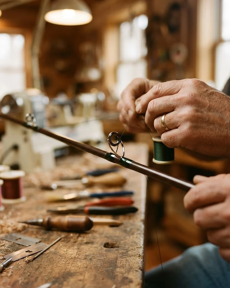 Craftsman wrapping guides on a custom fishing rod