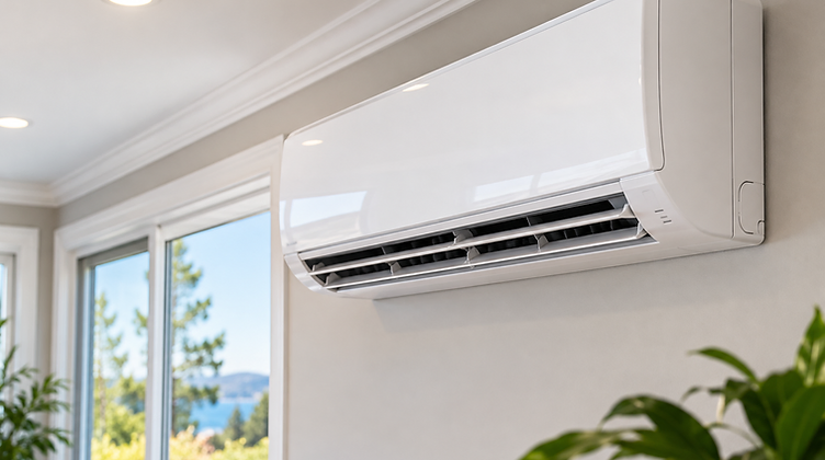A cleanly installed wall-mounted mini-split HVAC unit in a modern home