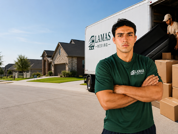 The Lamas Moving crew wrapping furniture on an Austin job