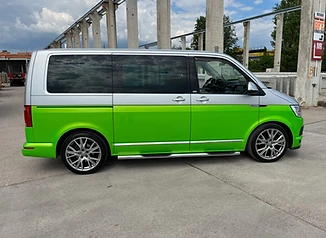 VW Bulli in Silber und Grün