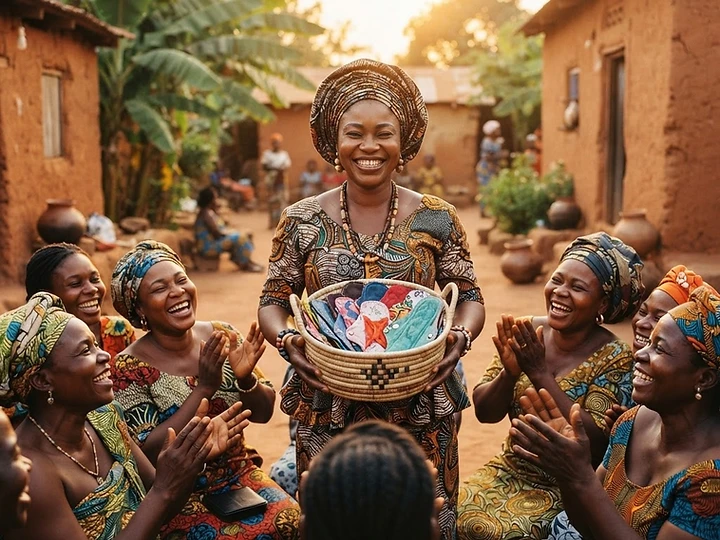 Women celebrating in a community menstrual health program