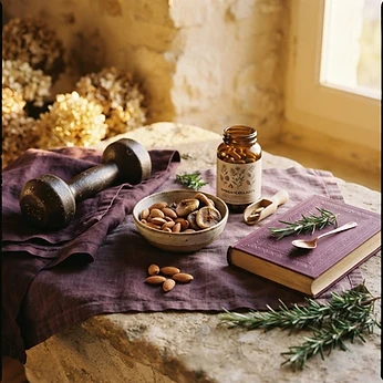 Almonds, supplements, and a handbook arranged for strength in the menopause years