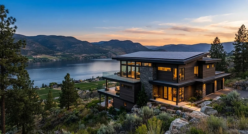 BC home with solar at dusk