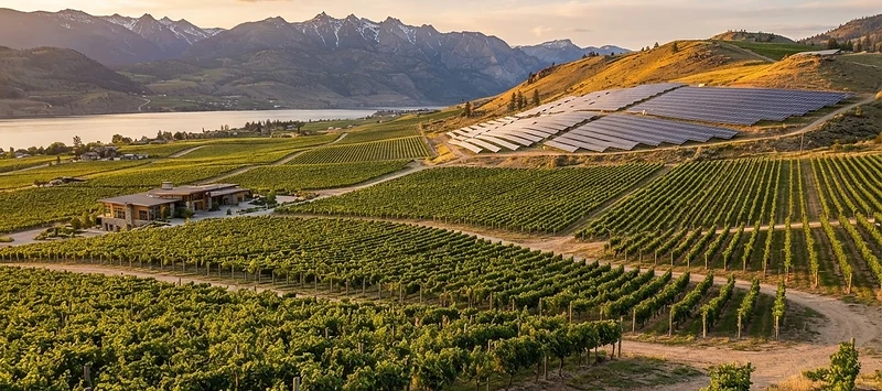 Okanagan Valley landscape with solar arrays