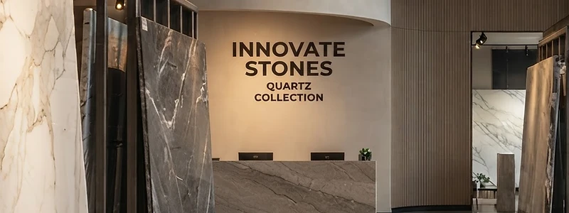 The Innovate Stones Surfaces showroom in Piscataway New Jersey displaying vertical Cambria quartz slabs