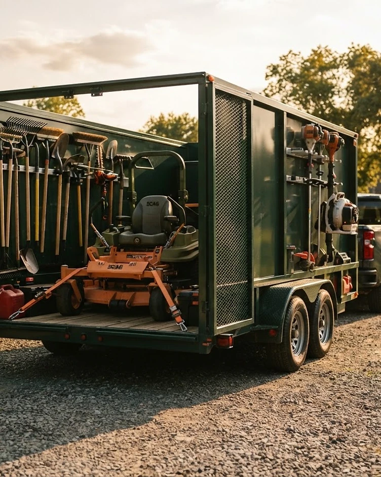 Che Landscaping crew equipment and trailer