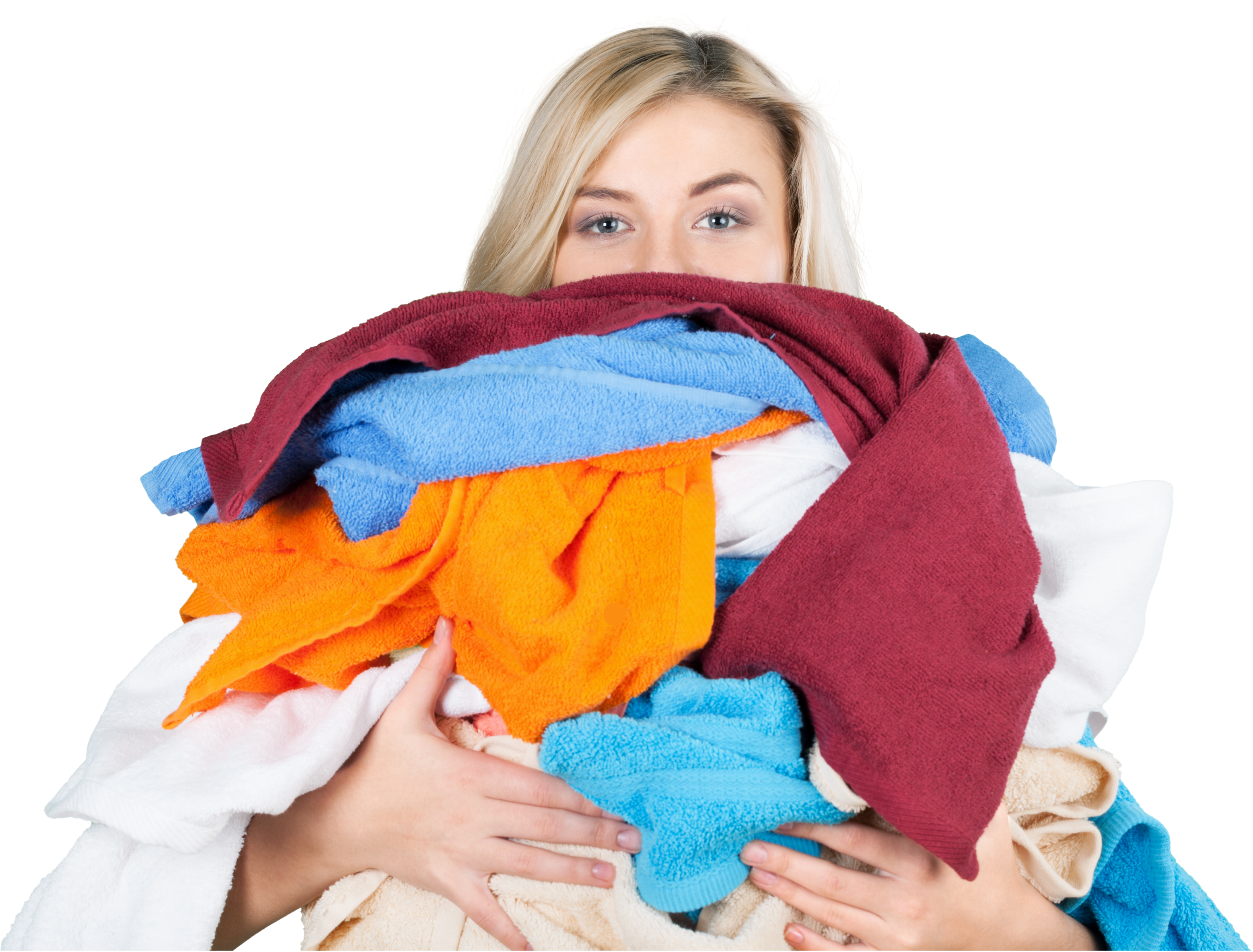 Person holding a pile of fresh laundry