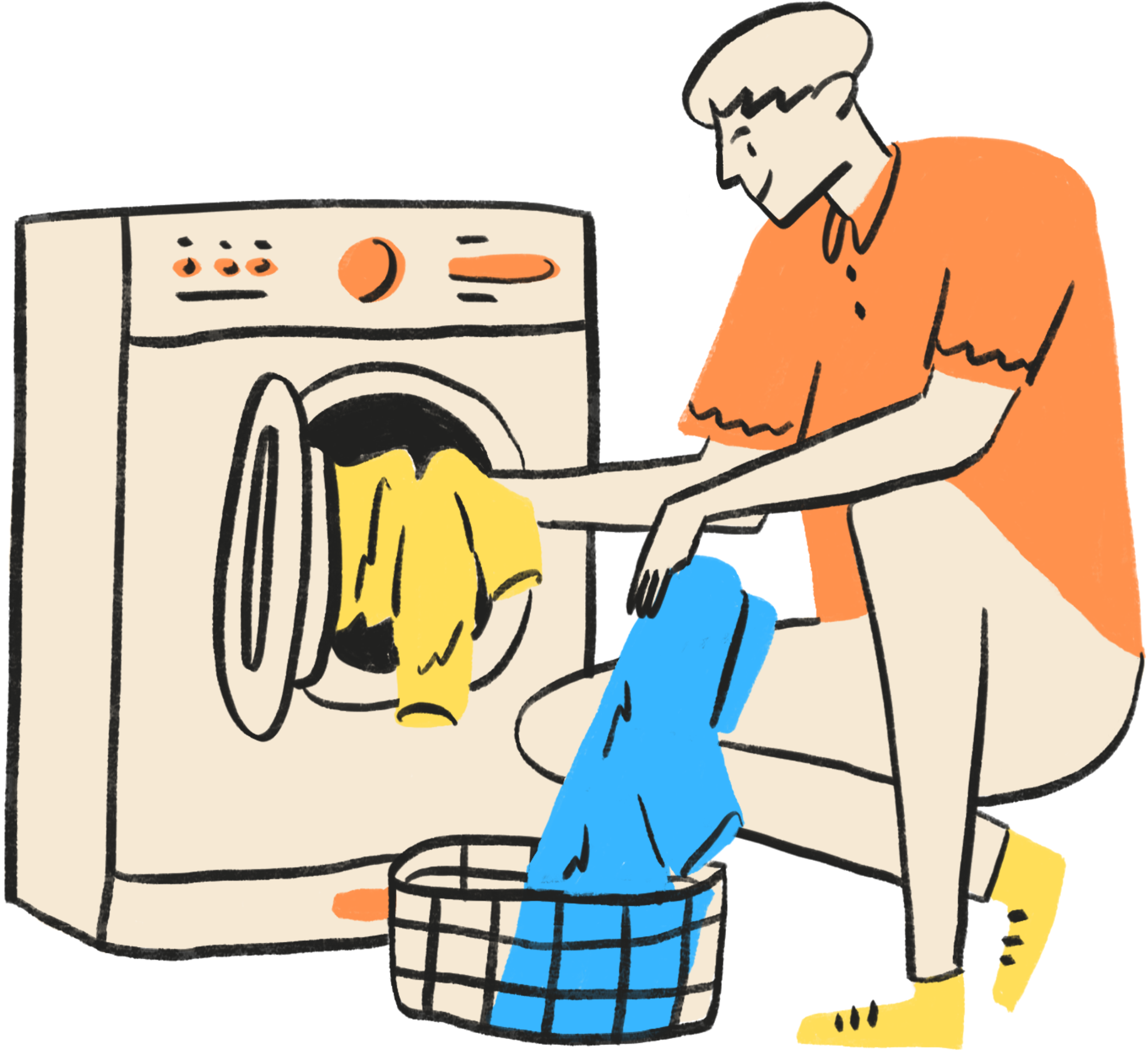 Person loading laundry into a washing machine
