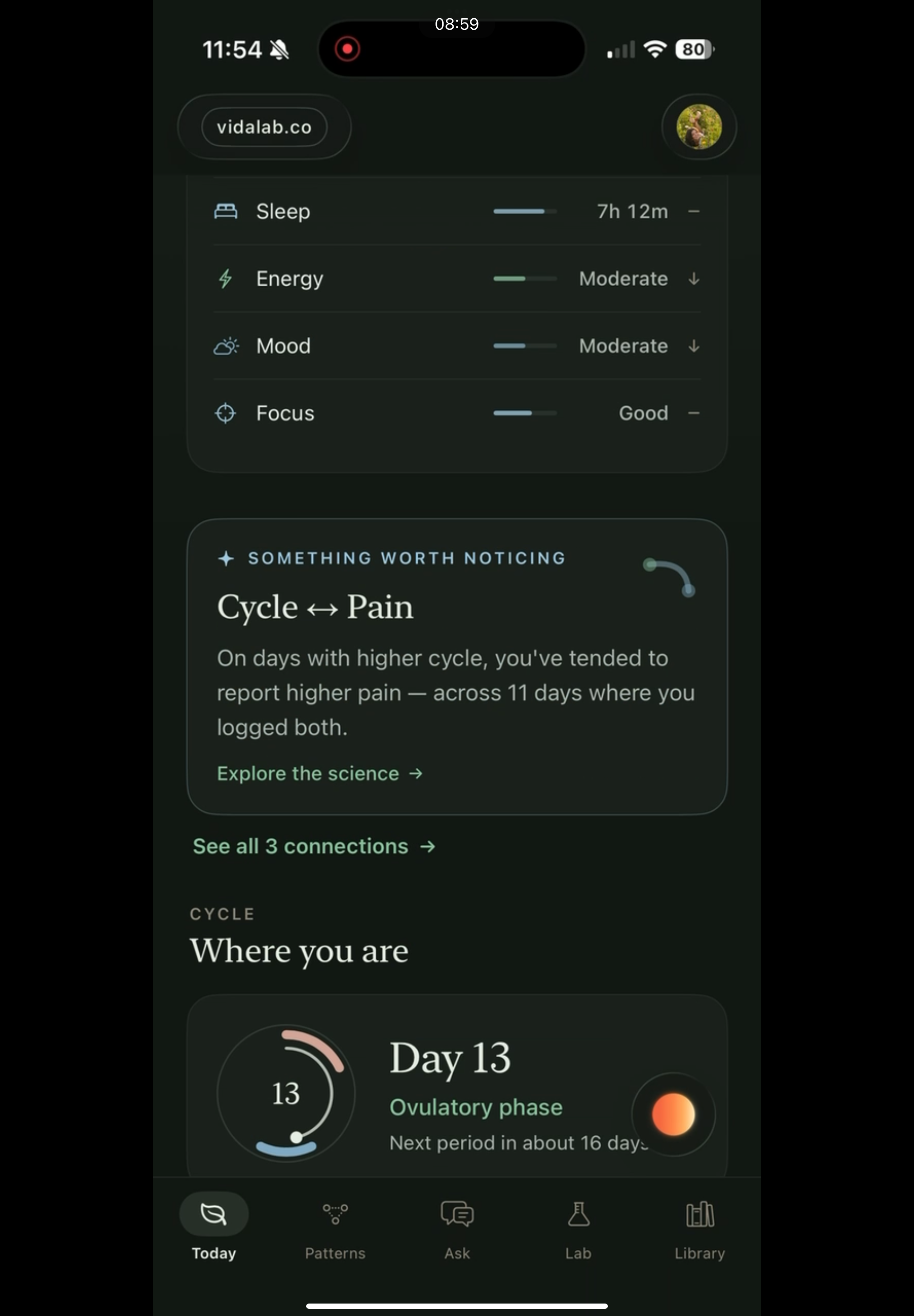 VIDA LAB health metrics and insights