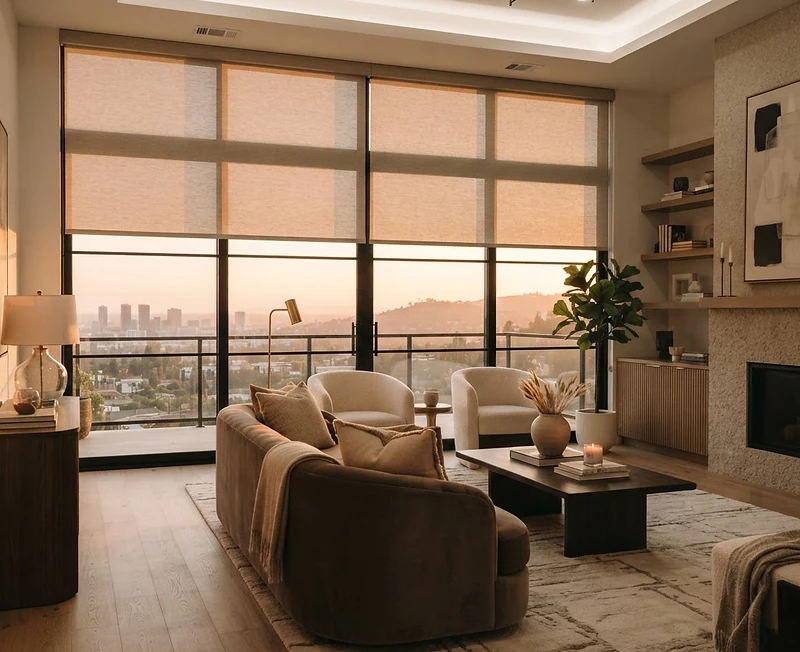 Beautiful residential interior with professionally installed roller shades
