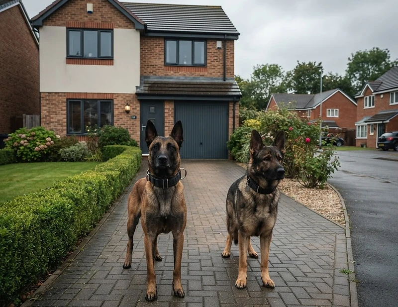 Trained protection dogs on a United Kingdom residential property