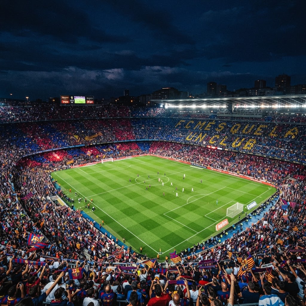 كامب نو ممتلئ بالجماهير في ليلة الكلاسيكو بين برشلونة وريال مدريد