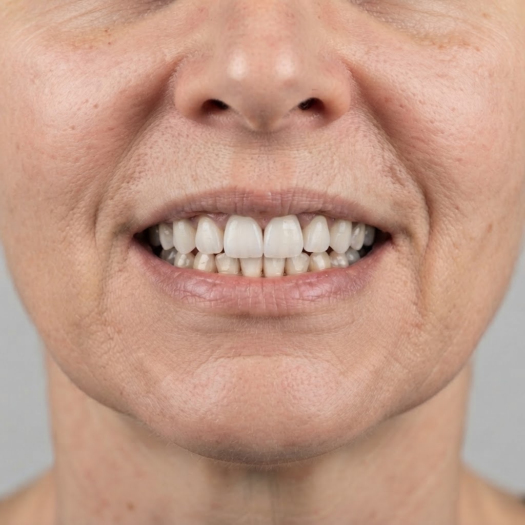 Dopo: bocca con denti completi e sani