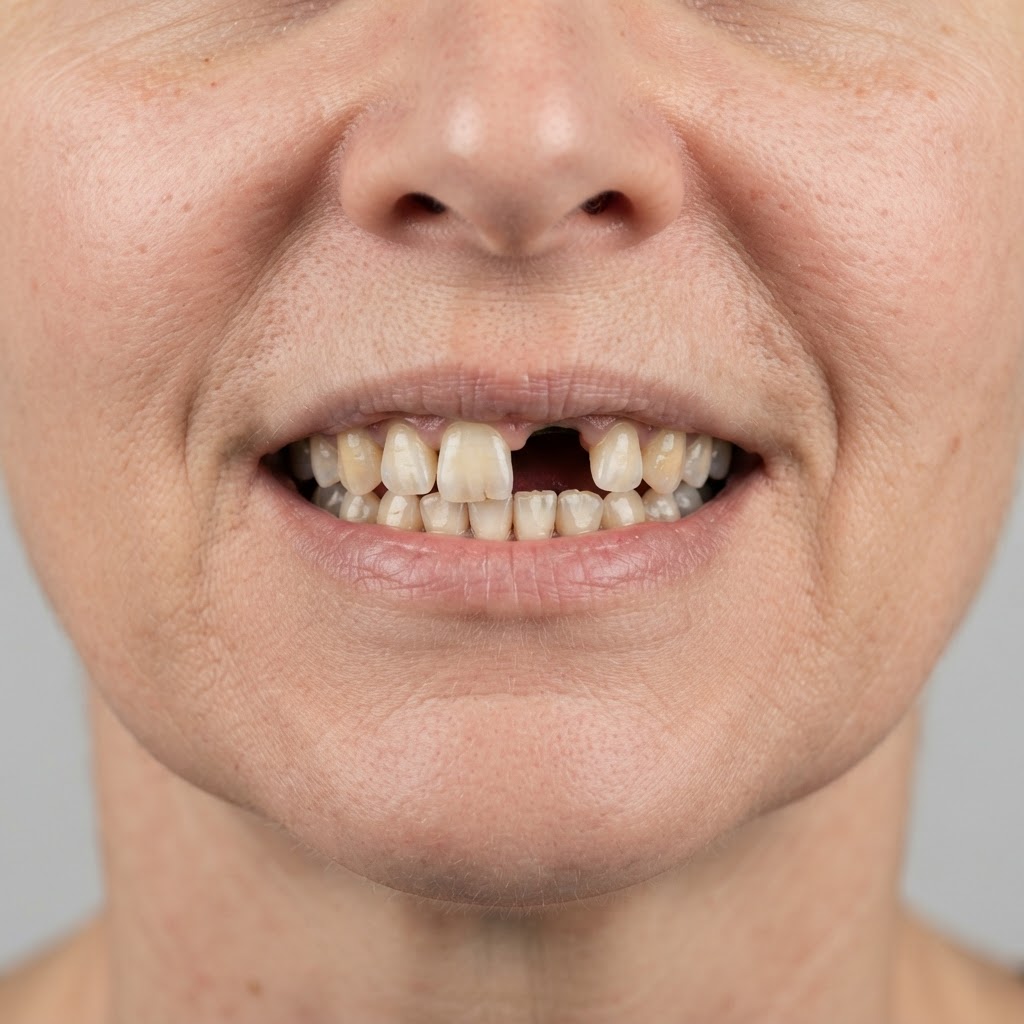 Prima: bocca con denti mancanti