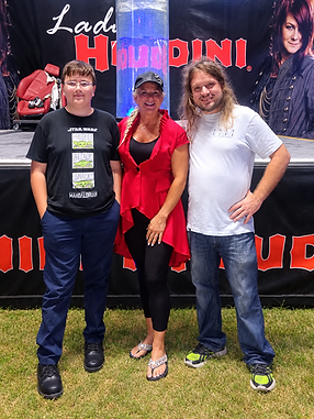 Taylor Upchurch, Kristen Johnson ("Lady Houdini"), and Wesley Upchurch following Johnson's Delta Fair performance, September 8, 2021.