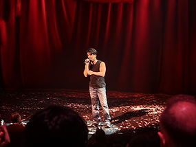 Criss Angel in Las Vegas talking to audience at his production BeLIEve, taken by Wes Upchurch.