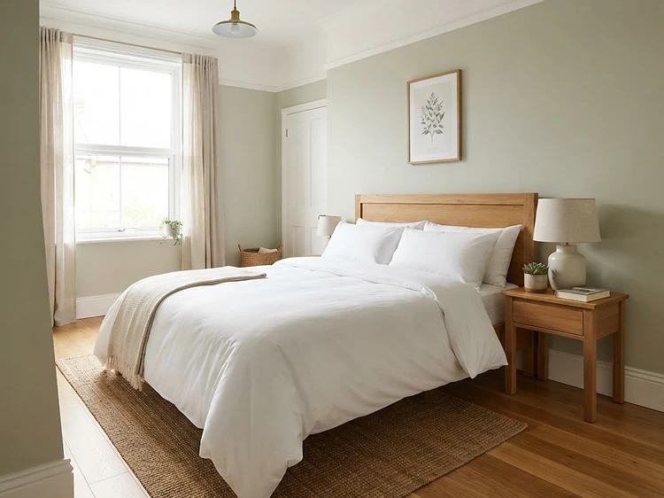 Bedroom bed, headboard, and baseboards before and after a deep clean — After