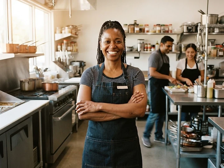 Restaurant owner in newly renovated kitchen