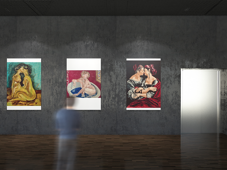 Completed triptych in luxury museum setting