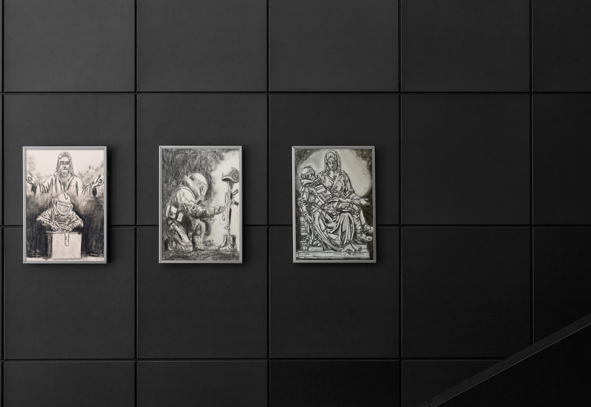 Timothy Colomer Fine Art — The Legacy Triptych on a dark paneled wall