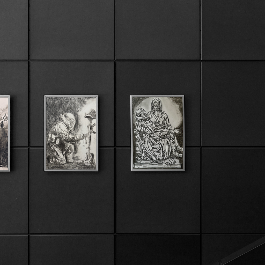 Timothy Colomer Fine Art — The Legacy Triptych on a dark paneled wall