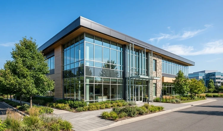 Modern commercial building with clean glass windows