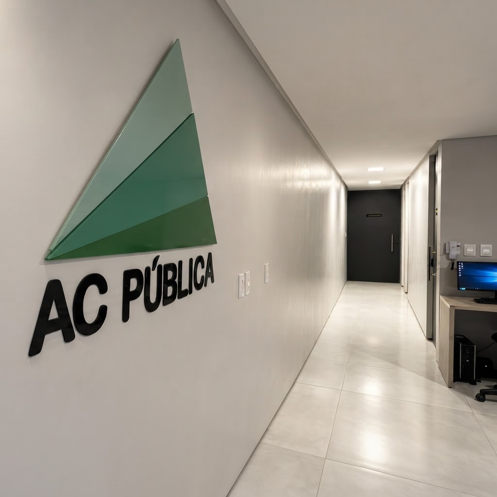 Ambiente institucional da AC Pública - gabinete com colunas e arcos