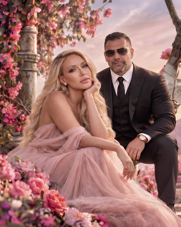 Kaya Jones and HouseNatic in a blooming pink garden