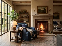 Cozy living room with fireplace in a future personal care home
