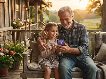 Grandpa Joe & Ellie listening to Tall & Small