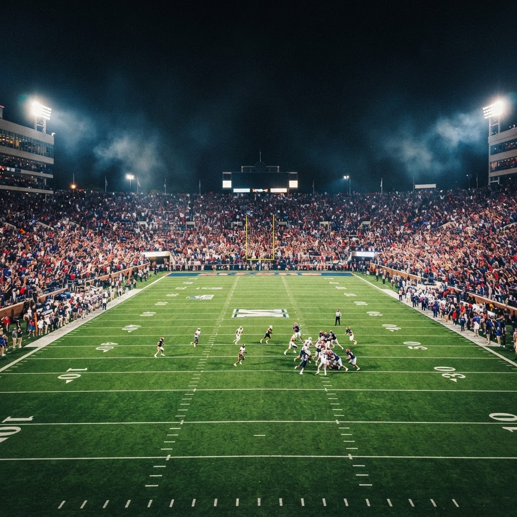 College football stadium under the lights