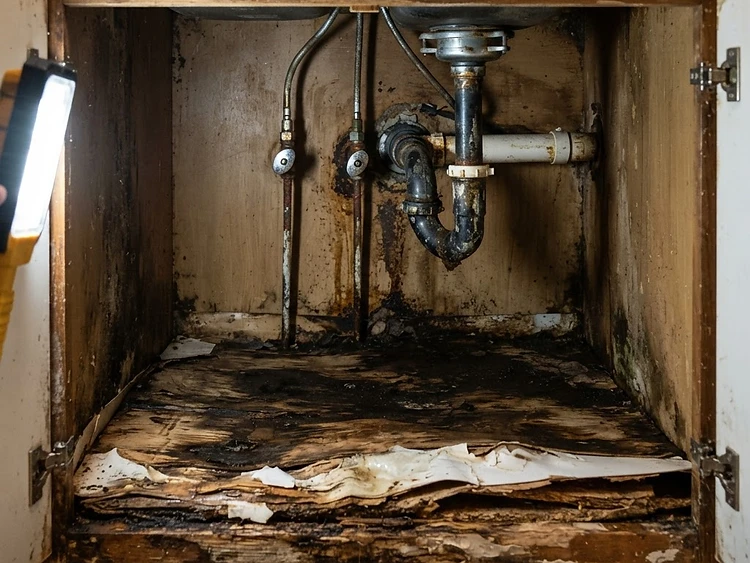 Swollen Sink Cabinet Base — before