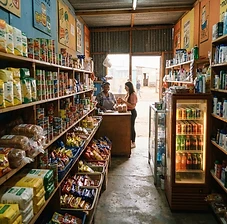Shelves stocked inside a township spaza shop