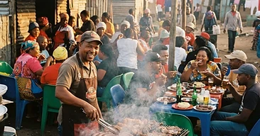 Busy township chisa nyama with meat on the grill