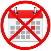 Calendar with a circle and cross through it — no calendar to maintain