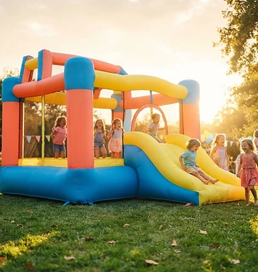 Bounce house set up for a neighborhood party in Orcutt, CA