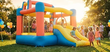 Bounce house set up for a neighborhood party in Orcutt, CA