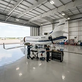 Aircraft detailed inside a hangar