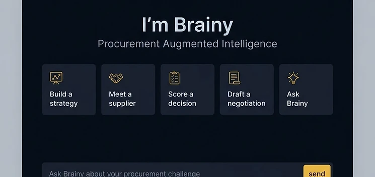 Écran de bienvenue de Brainy : I'm Brainy : Procurement Augmented Intelligence