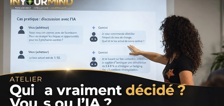 Présentation du cas pratique : discussion entre l'acheteur et l'IA projetée à l'écran
