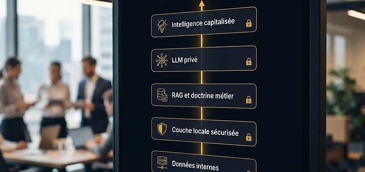 Du LLM générique au LLM souverain : architecture en couches avec données internes, sécurité locale et intelligence capitalisée