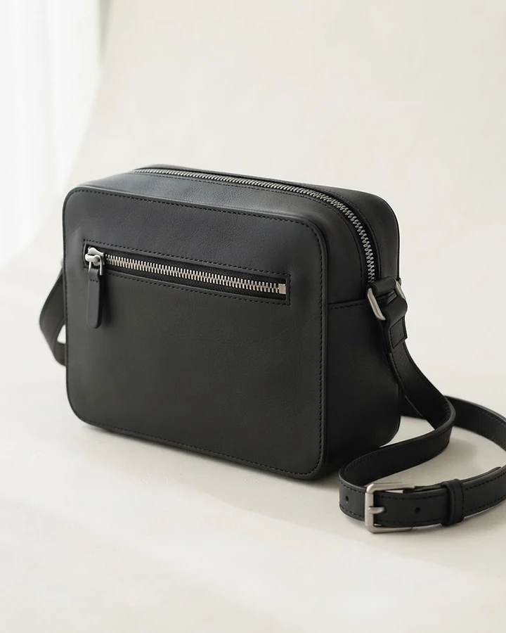 The Onyx Matte Black leather crossbody bag