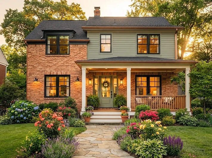 Colorful residential home with vibrant landscaping