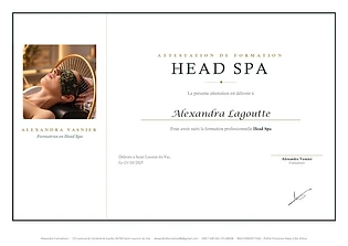 Attestation de formation Head Spa délivrée à Alexandra Vasnier