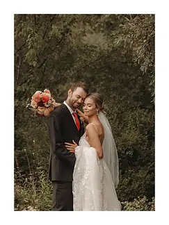 Bride and groom in the garden