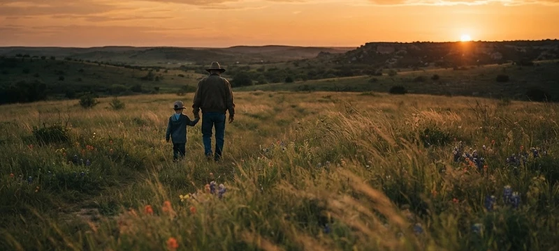 Texas meadow at golden hour