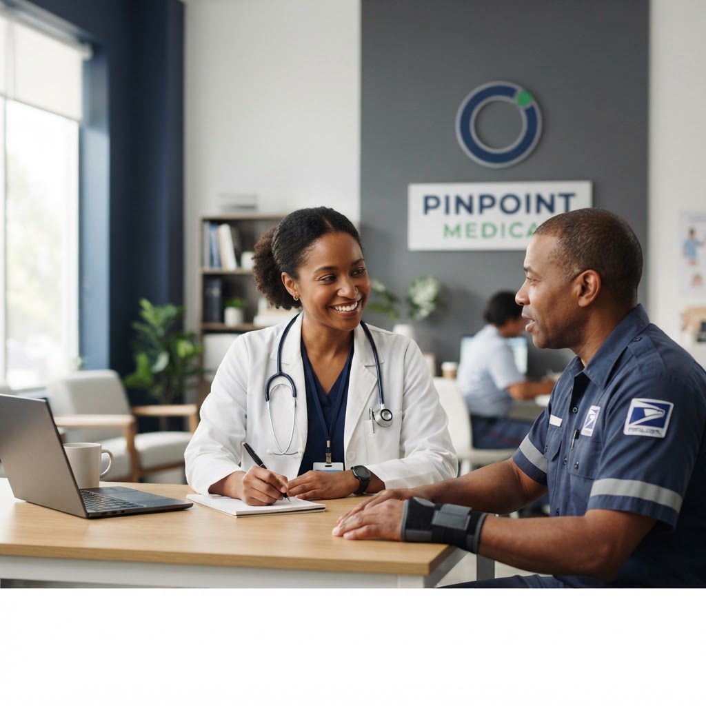 Pinpoint Medical clinician consulting with a federal worker patient