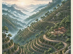 Los Pinos — coffee farm illustration 1